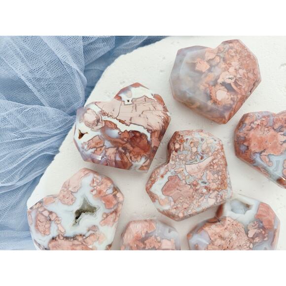 Pink Petal Agate Heart Crystal Carving Healing Crystal Druzy - Picture 7 of 10